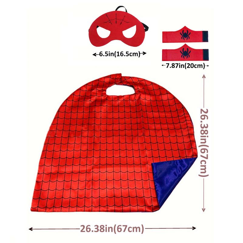 Superhero Cape Set with Spider Web Pattern, Eye Mask and Wrist Guards, Role Play Costume, Spiderman Costume Guy for Birthday Party, Halloween, Christmas