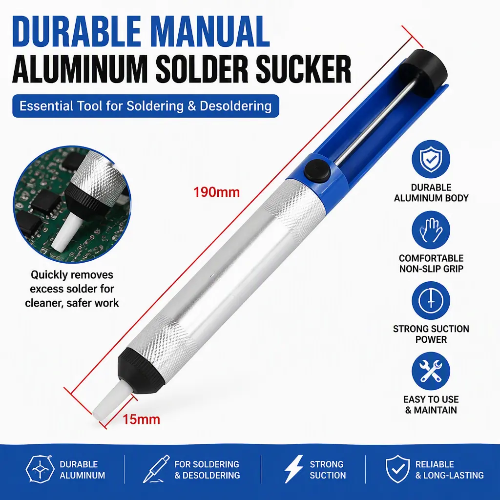 Half‑Aluminum Desoldering Pump Manual Solder Remover, High Suction Solder Suction Pen for PCB Repair DIY Soldering Work,Pre-lit