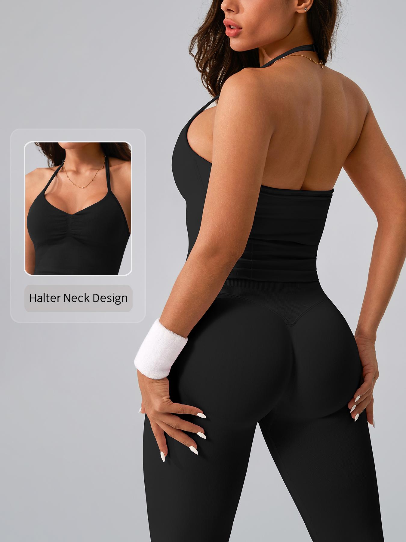 Women's High Waist Backless Tank Top & Tight Long Pants Set, Lightweight Compression Activewear, Breathable Yoga Gym Workout Cycling Running Golf Tennis Sports Wear