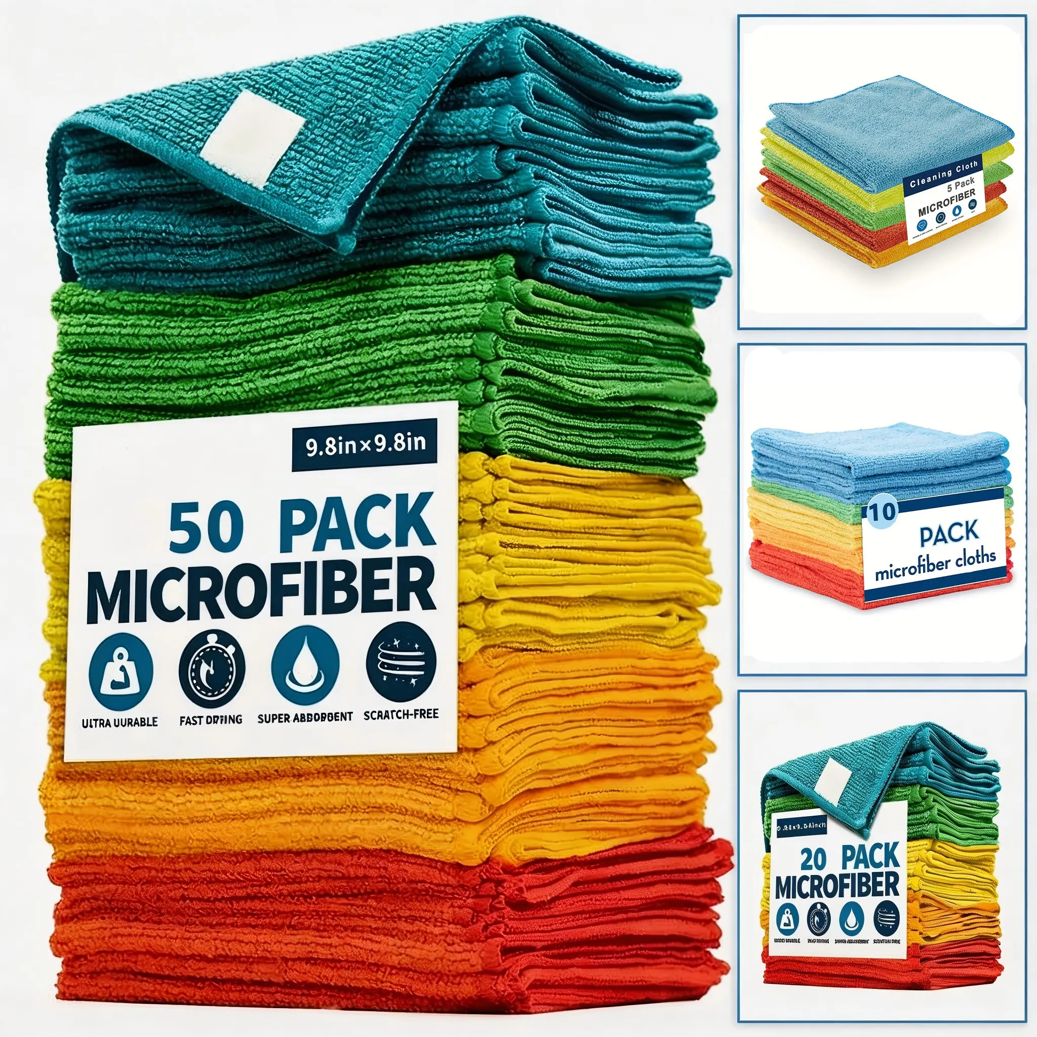 Ultra Absorbent Quick-Dry Microfiber Cloths, 9.84x9.84in, Super Absorbent, Scratch-Free, Ideal for Kitchen, Bathroom, Living Room, Pack