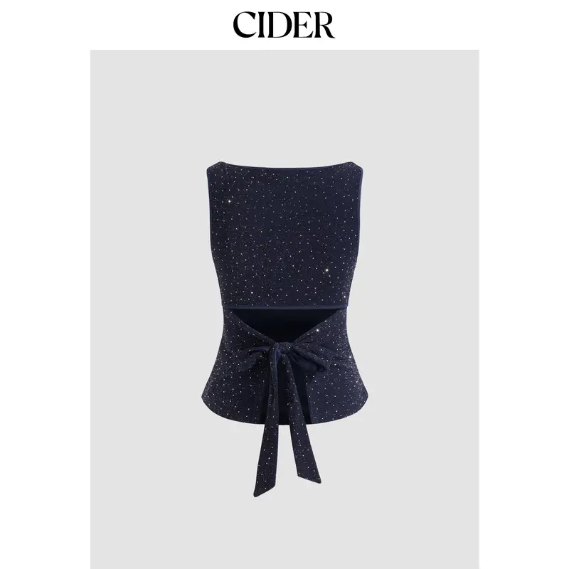 Cider Boat Neck Rhinestone Knotted Tank Top