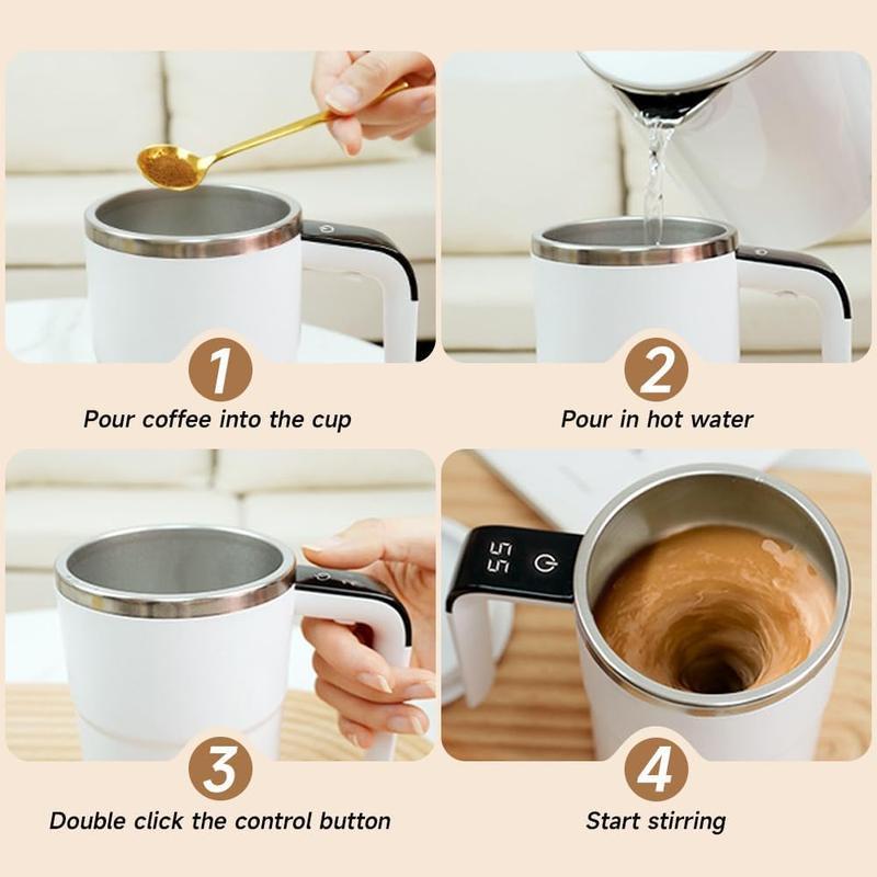 Electric Self-Stirring Coffee Mug – Rechargeable Magnetic Stirring Cup with LCD Thermometer, Auto Mixing for Milk/Cocoa/Protein Shakes, 304 Stainless Steel Double-Wall Insulated, Leak-Proof Travel Mug for Office Kitchen, Smart Gift for Coffee Lovers