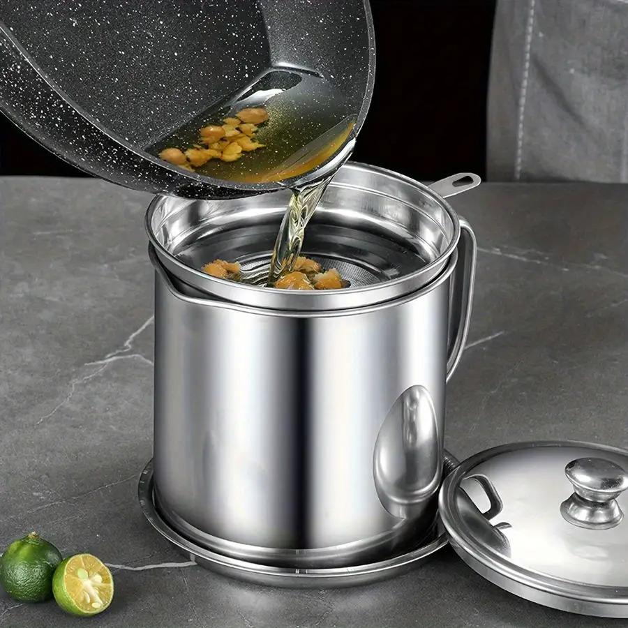 Stainless Steel Bacon Grease Container with Filter, Oil Filter Canister, Grease Storage Canister, Grease Canister Keeper with Lid for Kitchen Cooking, Kitchenware Stainless Steel
