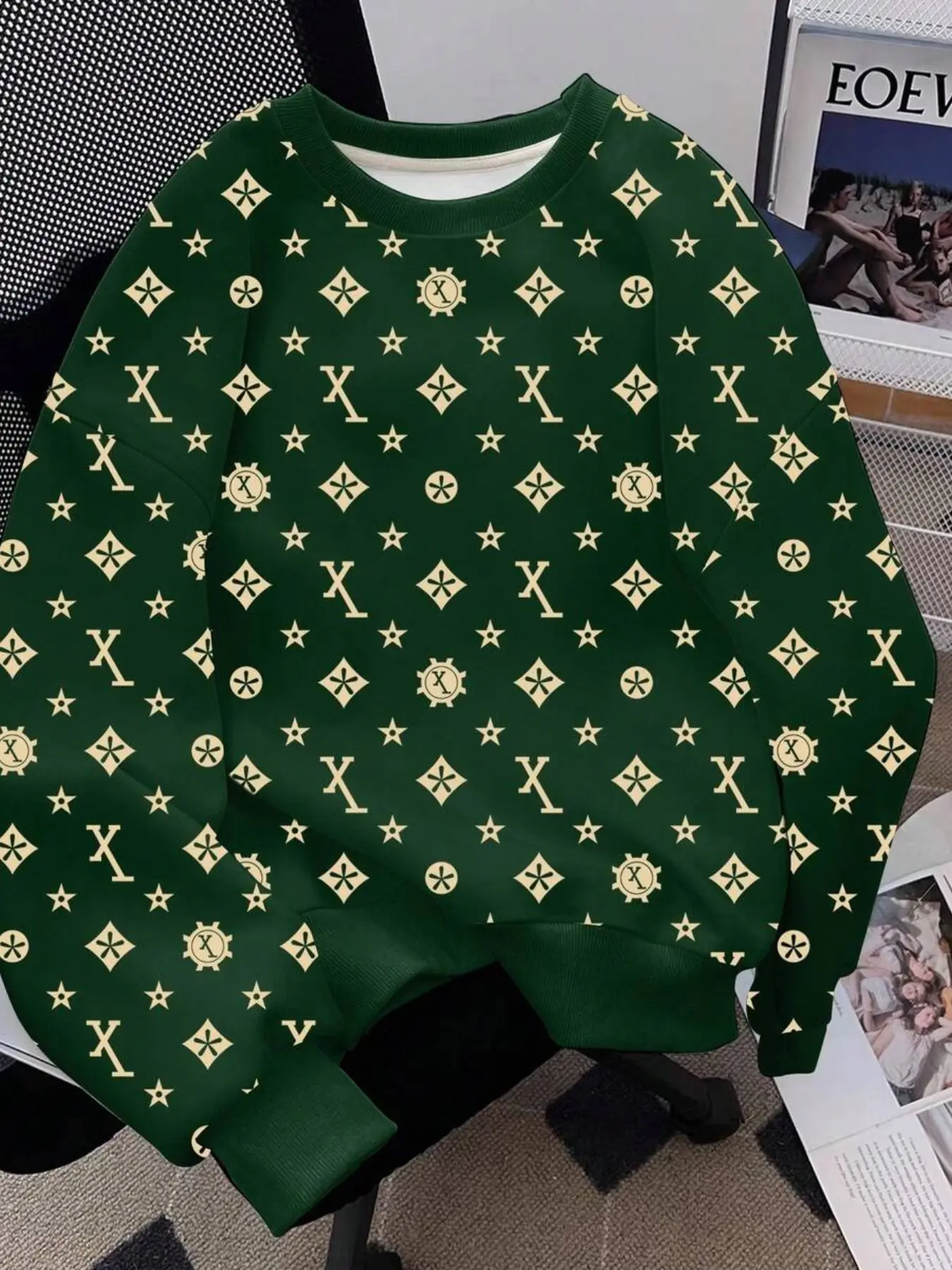 Men's Casual Full Print Round Neck Sweatshirt, Fall Winter Fashion Long Sleeve Daily Wear, Outdoor Sports Festival Party Gift