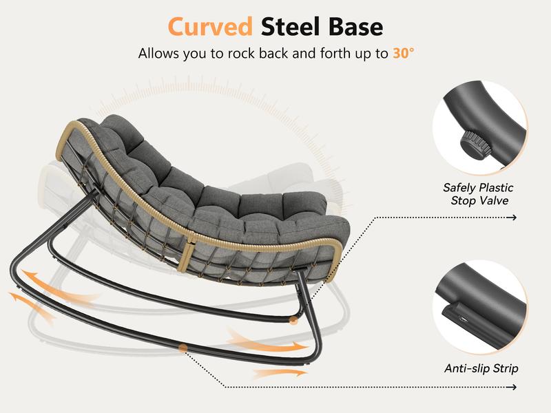 UDPATIO Rocking Chairs Patio rocker Comfy Reading moon Chairs Set with Oversized Cushion for Garden Lounge Indoor Outdoor furniture Ergonomic Bean Bag outdoor furniture Beanbag