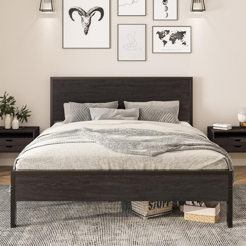 【Clearance】MUTICOR Modern Metal Platform Bed Frame with Wood Headboard 【Frame Only No Mattress】Twin/Full/Queen Size, Thickened Frame, No Box Spring Needed, Black#TikTokShopBlackFriday #ChristmasGifts