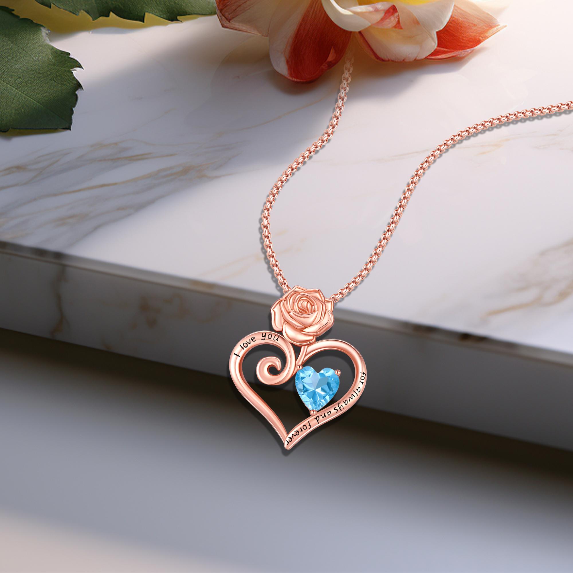 DRINSPER Rose Heart Necklace Rose Pendant Necklace I Love You Forever and Ever for Women Anniversary Birthday Mothers Day Gifts Jewelry for Wife Girlfriend Sister