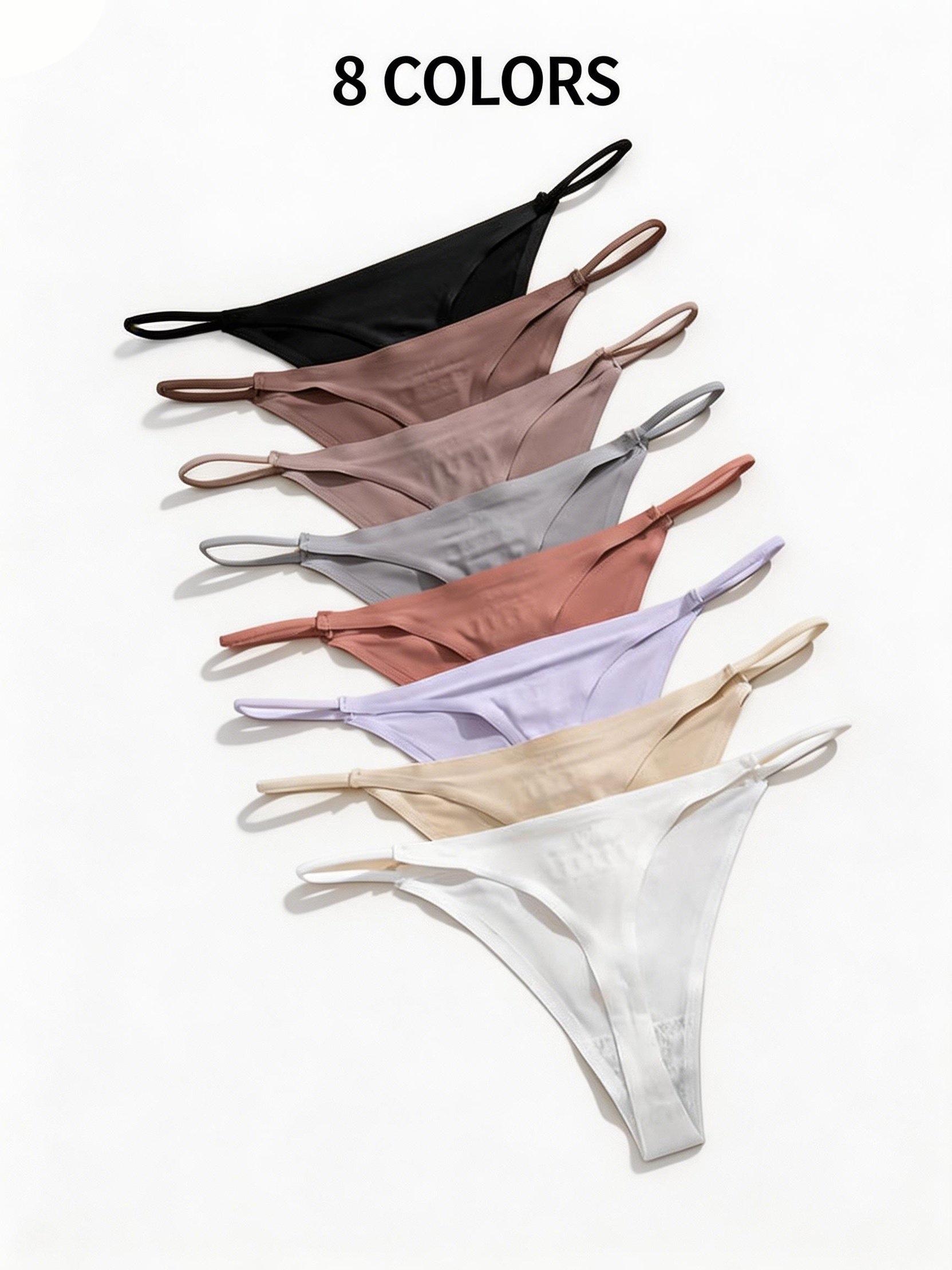 8-Pack Women's Seamless Thongs, Invisible Thin Strap Low Waist High Stretch, Sexy T-Back Bodysuit Style Intimates