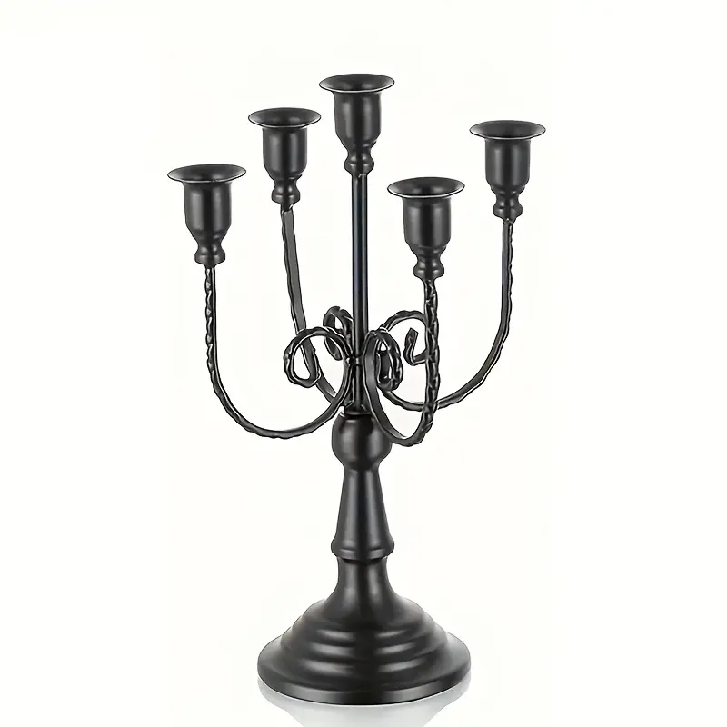 Elegant black metal candle holder  a sturdy cone-shaped holder for use on a table, with a delicate design; suitable for wedding and church decorations, holiday festivities, Halloween events, and as ambient lighting. Candle Holder Centerpieces