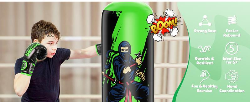 QPAU Kids Boxing Bag with Gloves 66-Inch Stabilized Inflatable Boxing Set for Boys Girls Ages 5-12 Karate Kickboxing MMA Sports Equipment Gift Training Durability Rebound QPAU Kids Boxing Bag with Gloves 66-Inch Stabilized Inflatable Boxing Set for Boys Girls Ages 5-12 Karate Kickboxing MMA Sports Equipment Gift Training Durability Rebound