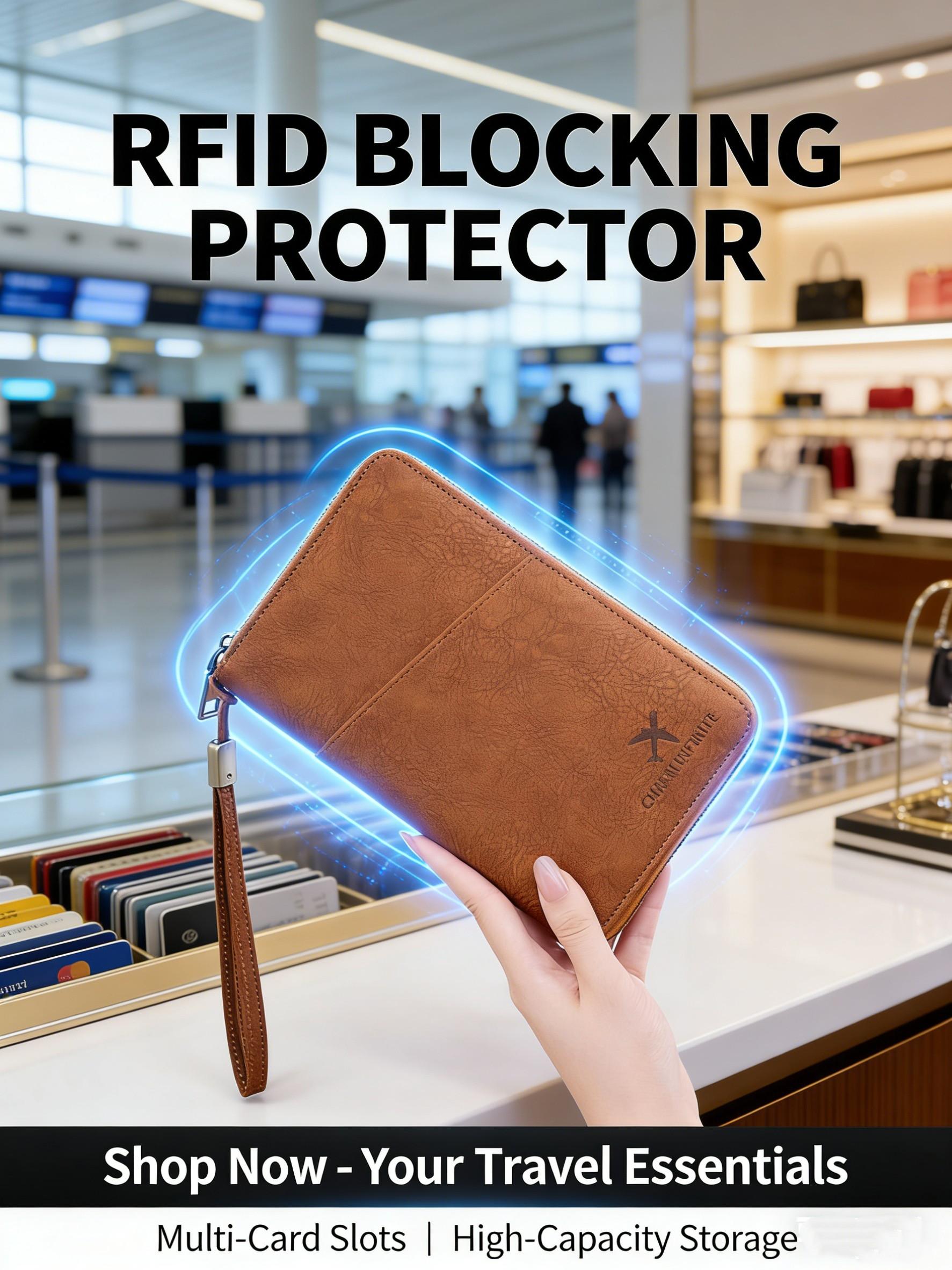 Multi-Functional Travel Document Organizer - RFID Blocking Long Zippered Passport Wallet, Passport Cover, Ticket & ID Storage Bag, Travel Document Holder