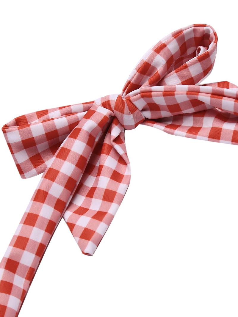 GINGHAM 1950S HALTER BOWKNOT ONE-PIECE WOMENSWEAR SWIMSUIT Swimoutfit Swimmingsuits