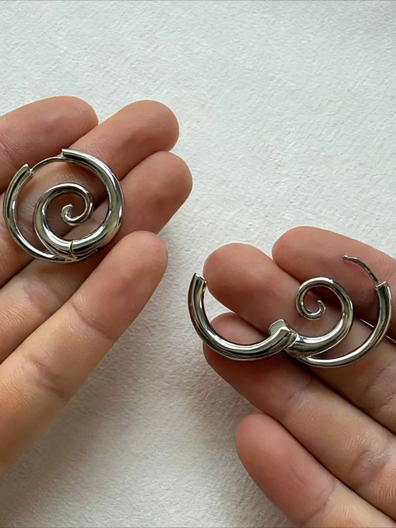 Fashion Geometric Spiral Circle Earrings, Simple Design Women Daily Commute Versatile Party Metal Earrings, Elegant Minimalist Earrings, Smooth Surface