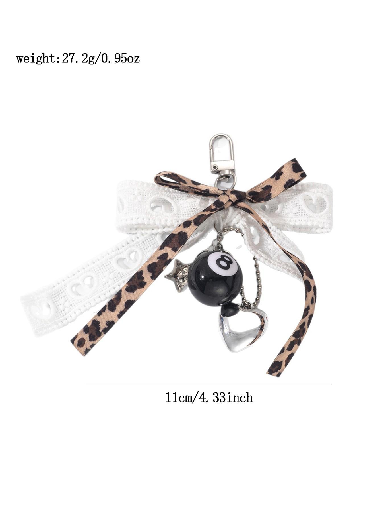 Cool and stylish practical texture leopard print size 8 ball pendant, leopard print bow+lace ribbon, black 8 billiards+heart pendant, exquisite and sweet style, versatile bag/key, can be given to friends