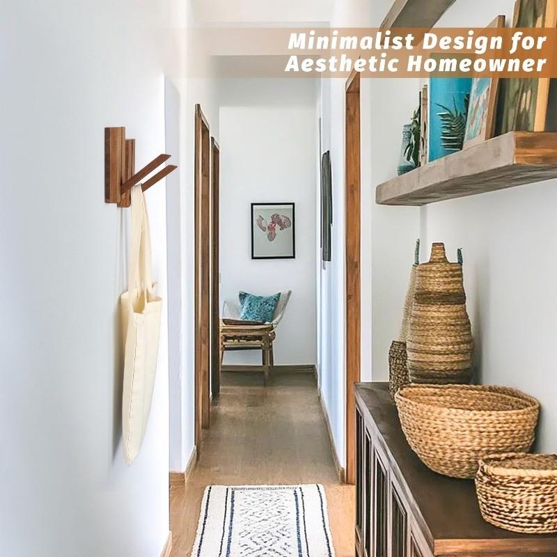 Magnetic Foldable Wooden Wall Hooks, Hidden Acacia Wood Coat Hooks, Flip Down Hooks for Coats, Bags, Hats, Towels