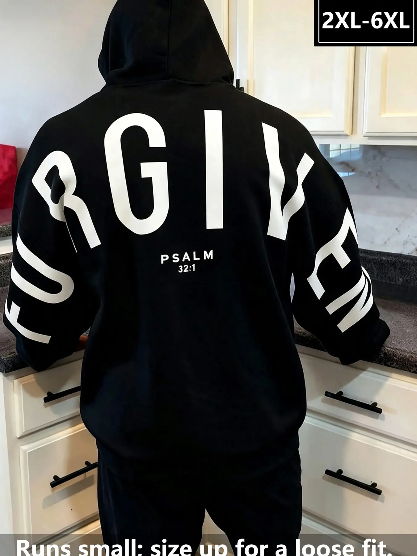 Men's Plus-Size Fleece Hoodie, Sizes 2XL-6XL, Bold Graphic Print on the Back and Sleeves, Casual Pullover Sweatshirt with Drawstring Hood and Kangaroo Pocket, Warm Street Style
