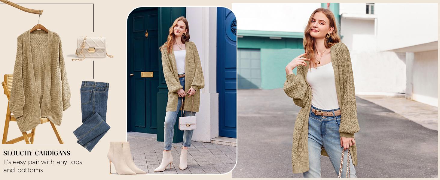 Goranbon Womens Long Sleeve Open Front Sweaters Plus Size Casual Kimono Lightweight Soft Knit Cardigan Outerwear