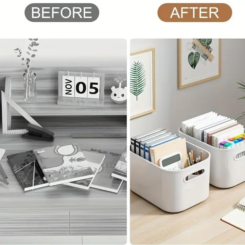 Stackable Storage Box with Lid, 8 Counts Modern Simple Plastic Organizer Container, Durable Plastic Storage Box for Home Office Dormitory School