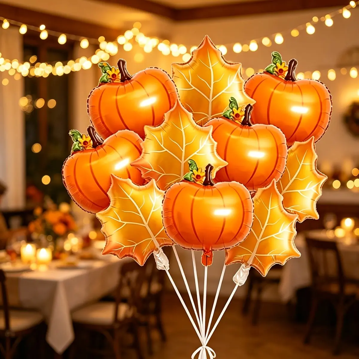 12 piece set, Thanksgiving Foil Balloon Set, Pumpkin Maple Leaf Balloon Set, suitable for fall Harvest Halloween party decorations, Thanksgiving family party items, photo booth props, birthday celebrations, background decoration party items