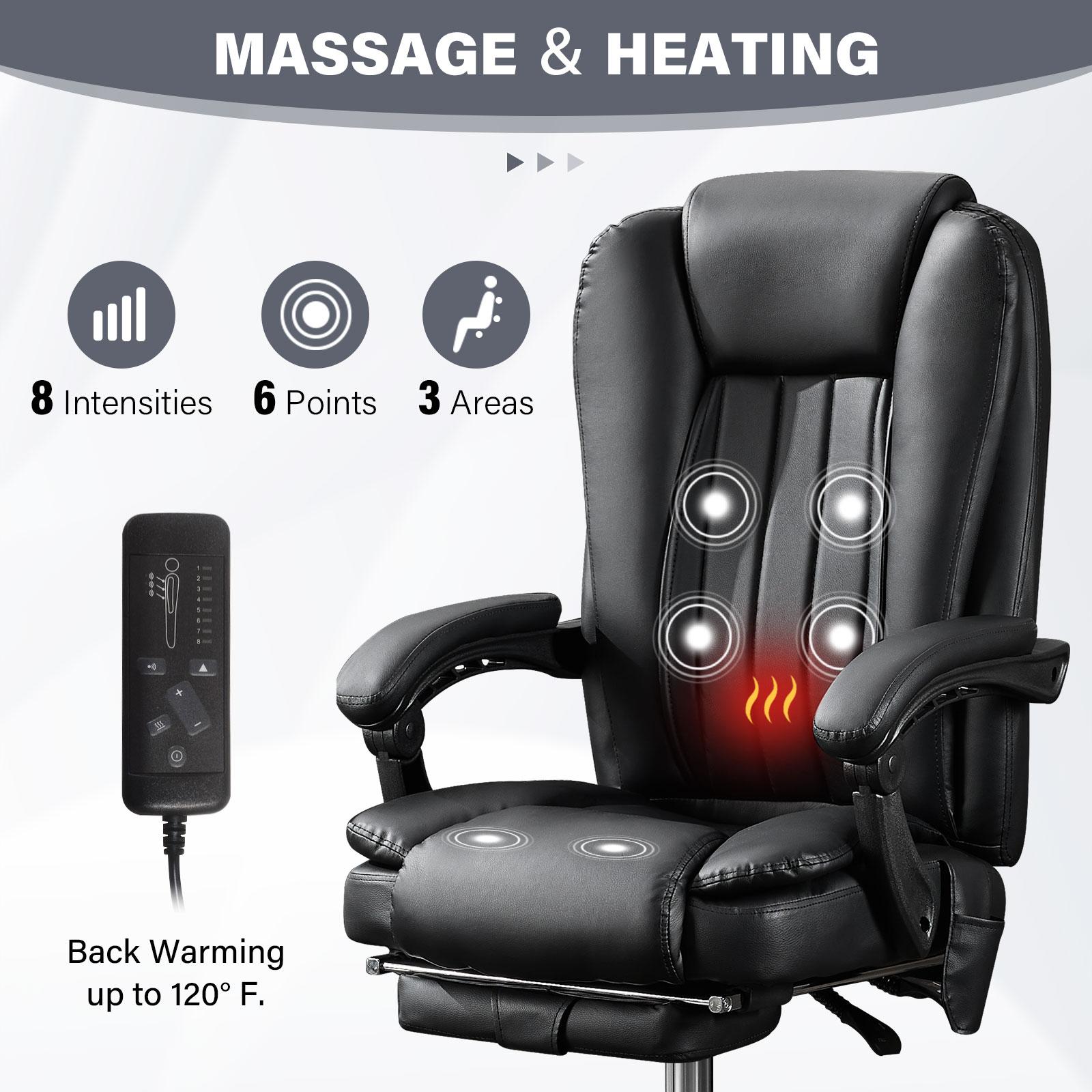 Executive Massage Chair with Heat: 6-Vibration Points, Retractable Footrest, Padded Armrests & Swivel Wheels