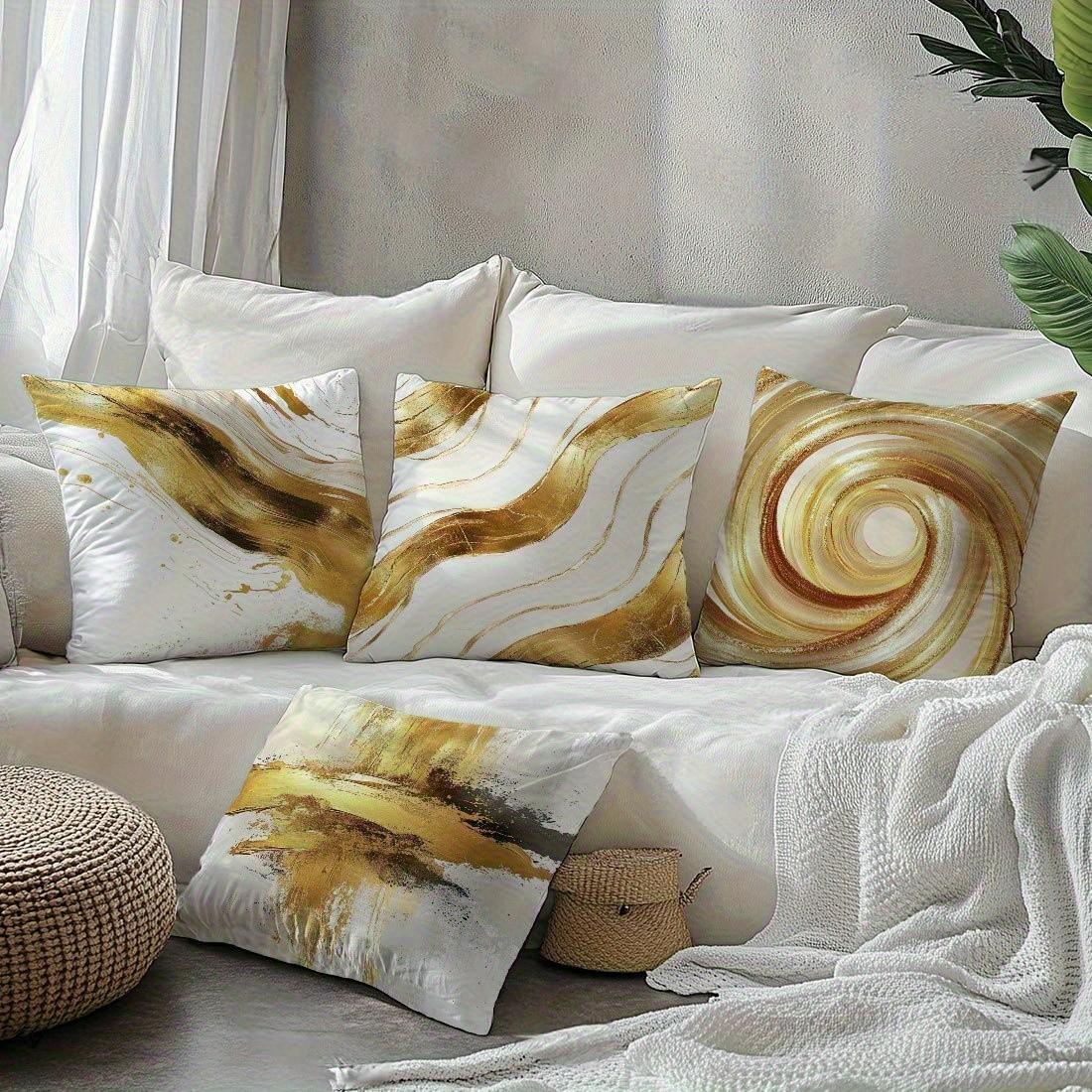 Abstract Print Decorative Pillow Covers, 4-Piece Set, Invisible Zipper, Easy to Clean, for Bedroom, Living Room, Sofa, Car, Home Decoration