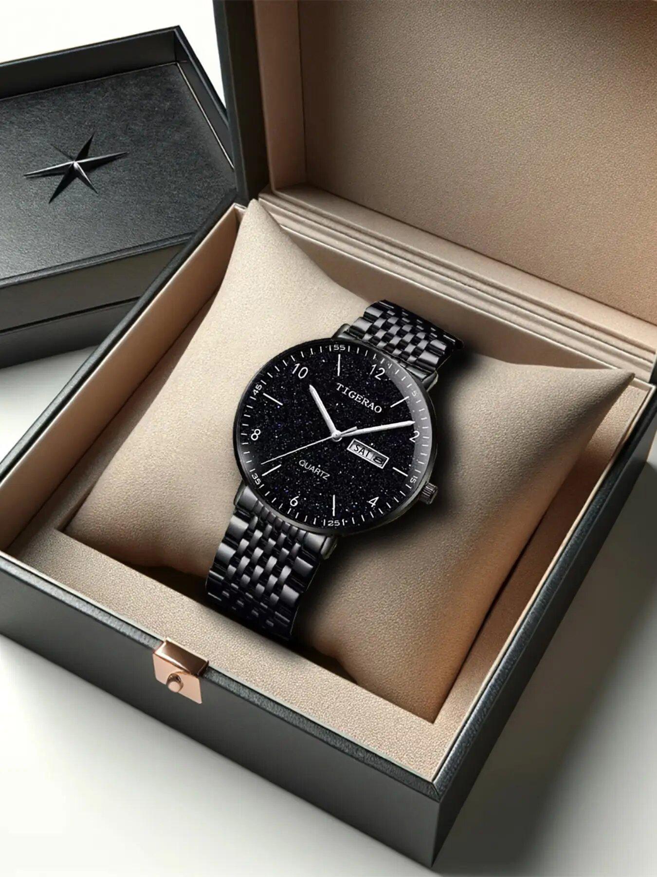Men's Classic Business Fashion Round Dial Quartz Watch, Luminous Pointer Design Wristwatch for Men, Ideal Holiday Gift for Men, with Box