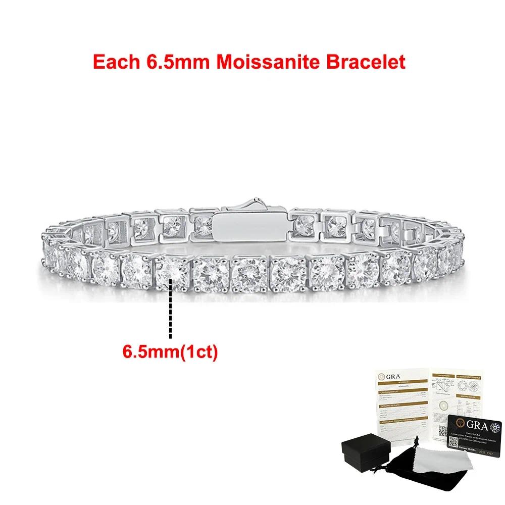 2-6.5mm Real Moissanite Tennis Bracelets for Women Man 925 Sterling Silver Plated White Gold Bracelet Sparkling Wedding Jewelry