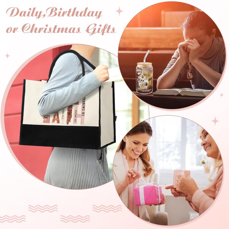 Christian Gifts for Women Faith Gifts Religious Gifts with Tote Bag Makeup Bag Candle Cross Necklace Cup Greeting Card for Birthday Church Study Supplies, Gift for Christian Women Girl Mom Wife, Elegant Easter Gift for Sunday Prayer