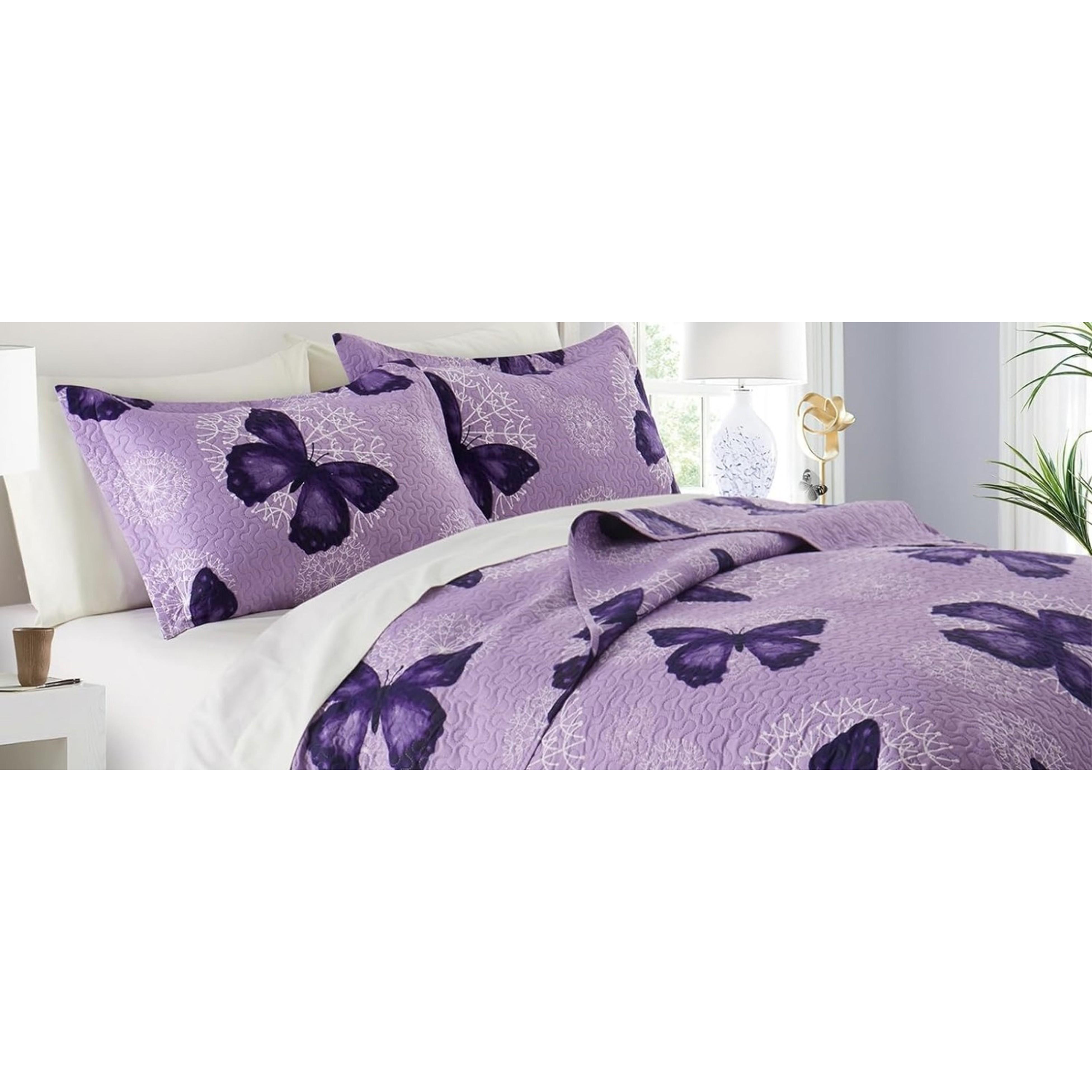 Bed in A Bag Full/Queen Size 8 Pieces, Purple Butterfly All Season Bedding Comforter Bed Set with Pillow Shams, Flat Sheet, Fitted Sheet, Bed Skirt, Pillowcases