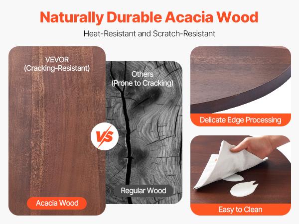 VEVOR 24 in Wood Lazy Susan Turntable, 360 Rotation Round Clear Tabletop Rotating Tray, Acacia Wood Dining Table Centerpiece, Smooth and Silent Spin, for Family Gatherings, Banquets and Weddings