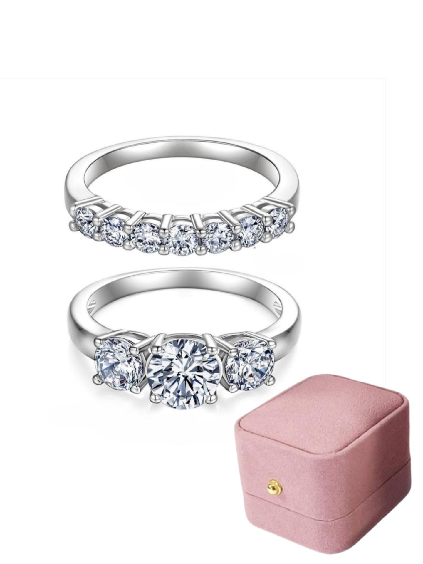 1ct Moissanite Ring Set, Classic Women's Wedding Band, 3-Stone Stackable, 18k, Hypoallergenic, Engagement Anniversary Gift