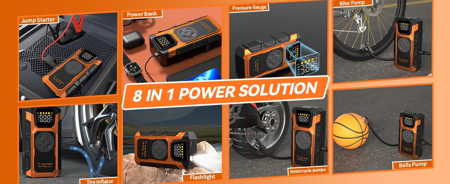 13800hAm the 10 in 1 the 7000A Car Jump Starter with Air Compressor,Battery Jumper Starter Portable with 150PSI Tire Inflator 12V Jump Box with LCD Display,Flashlight,Storage Case (Up 11.0L Gas/9.0L Diesel Engine