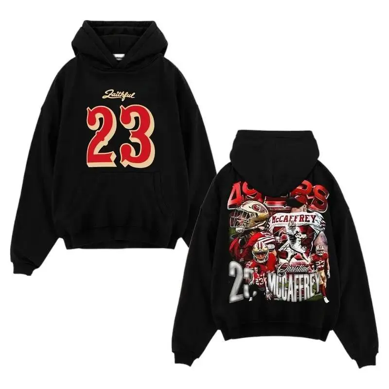 [Sale Up To 50%] Unisex Run CMC Christian McCaffrey 23 The Faithful Game Day Cotton Hoodie T-Shirt (Made In US), White Lightning, McCaff Daddy Fans Outfit, Faithful Nation Niner Vampire Outfit, Gift For Football Fans