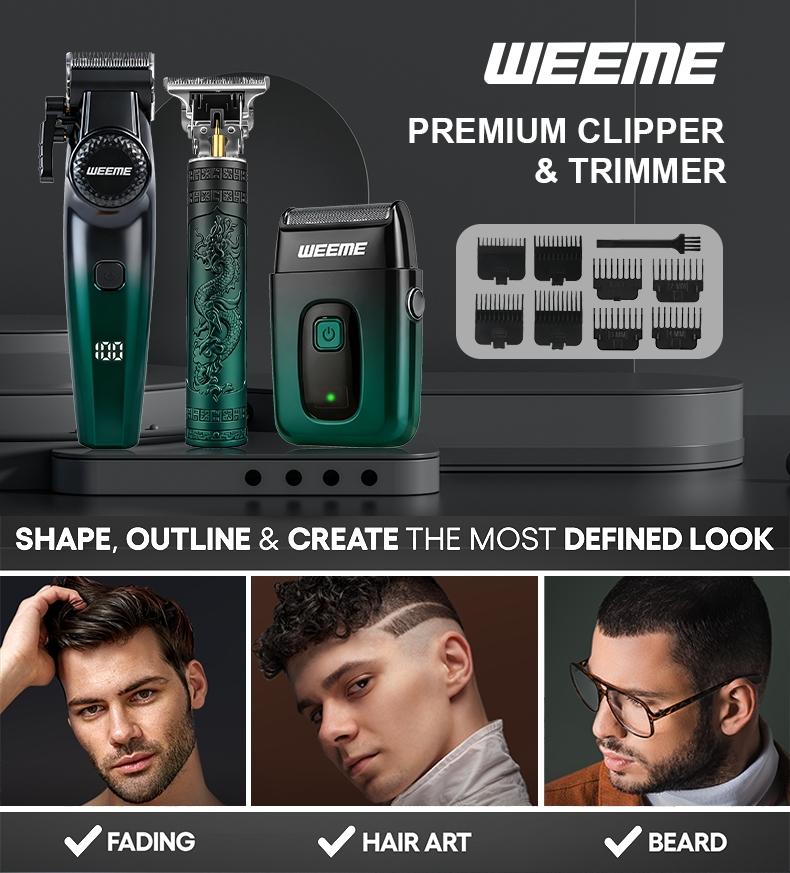 Weeme Men's Electric Hair Trimmer Set, Barber Hair Clippers, 3-Piece Beard Trimmer Kit, USB Charging, T-Shape Blade, Razor, Nose Hair Trimmer, Holiday Gift