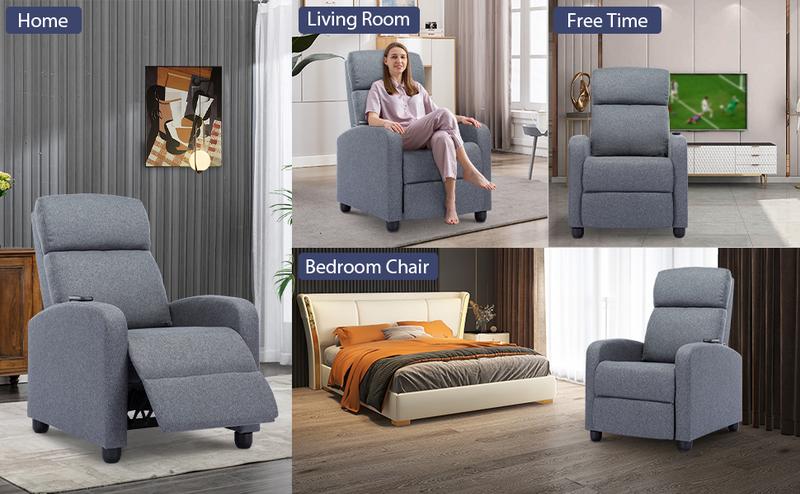 [TikTokShopBlackFriday]EBELLO Massage Recliner Chair Fabric Winback Recliner Chairs, Modern Padded Seat Reclining Chair Single Sofa for Living Room, Adjustable Home Theater Seating Office (Light Grey)