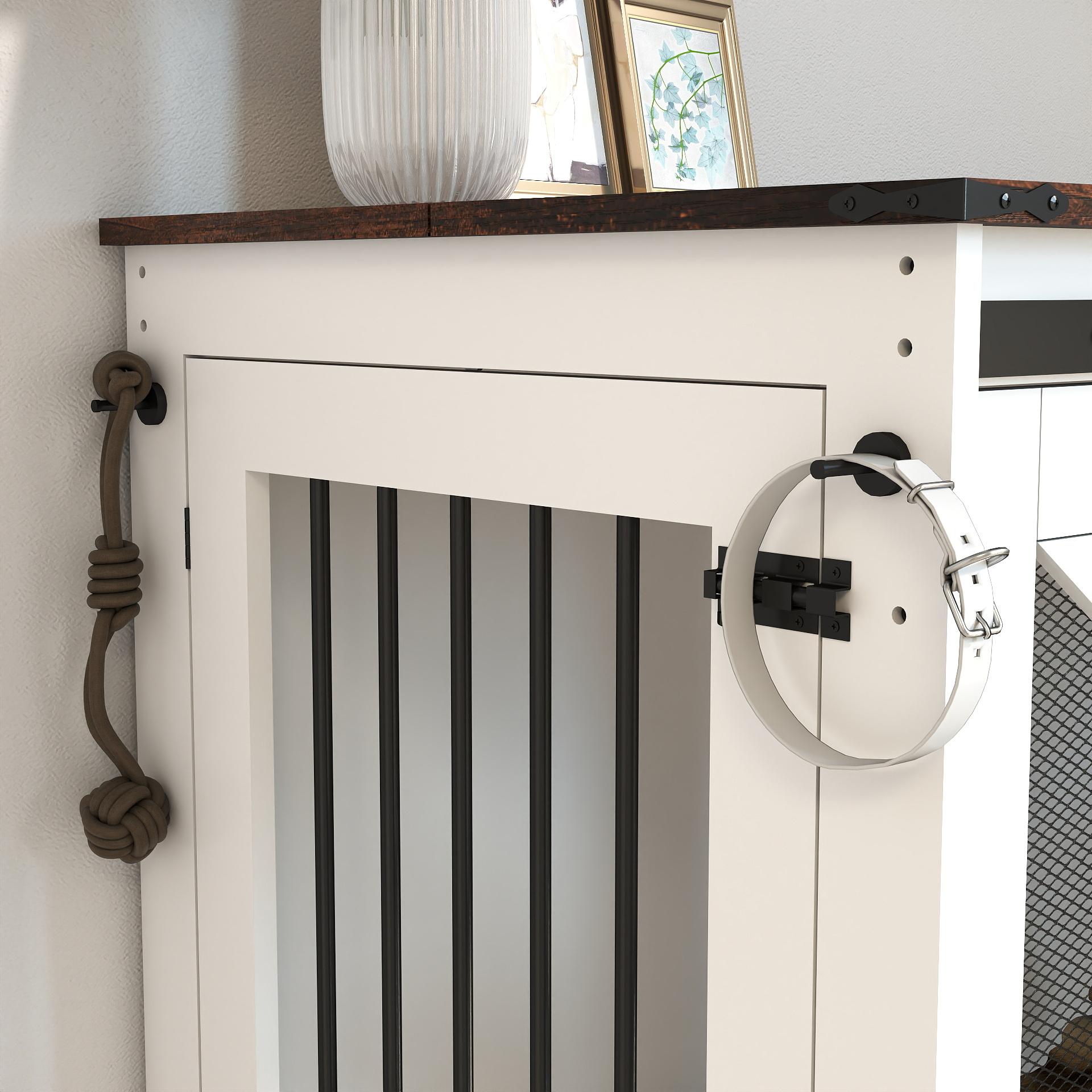 47.2*23.6*34.8 Inch Brown‑White Farmhouse Dog Crate Furniture, Wooden Kennel with Wheels, Removable Divider, Barn Door & Metal Corners for 2 Small Dogs or 1 Large Dog 47.2*23.6*34.8 Inch Brown‑White Farmhouse Dog Crate Furniture, Wooden Kennel with Wheels, Removable Divider, Barn Door & Metal Corners for 2 Small Dogs or 1 Large Dog