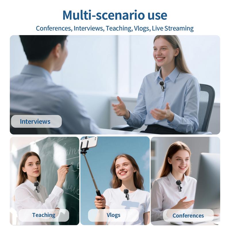 Professional Wireless Lavalier Microphone – Compatible with iPhone & Android, Plug-and-Play Lapel Mic, Usb Rechargeable Mic for Video Recording, Interviews, Podcasts, Vlogs, TikTok & Teaching | Omnidirectional Condenser