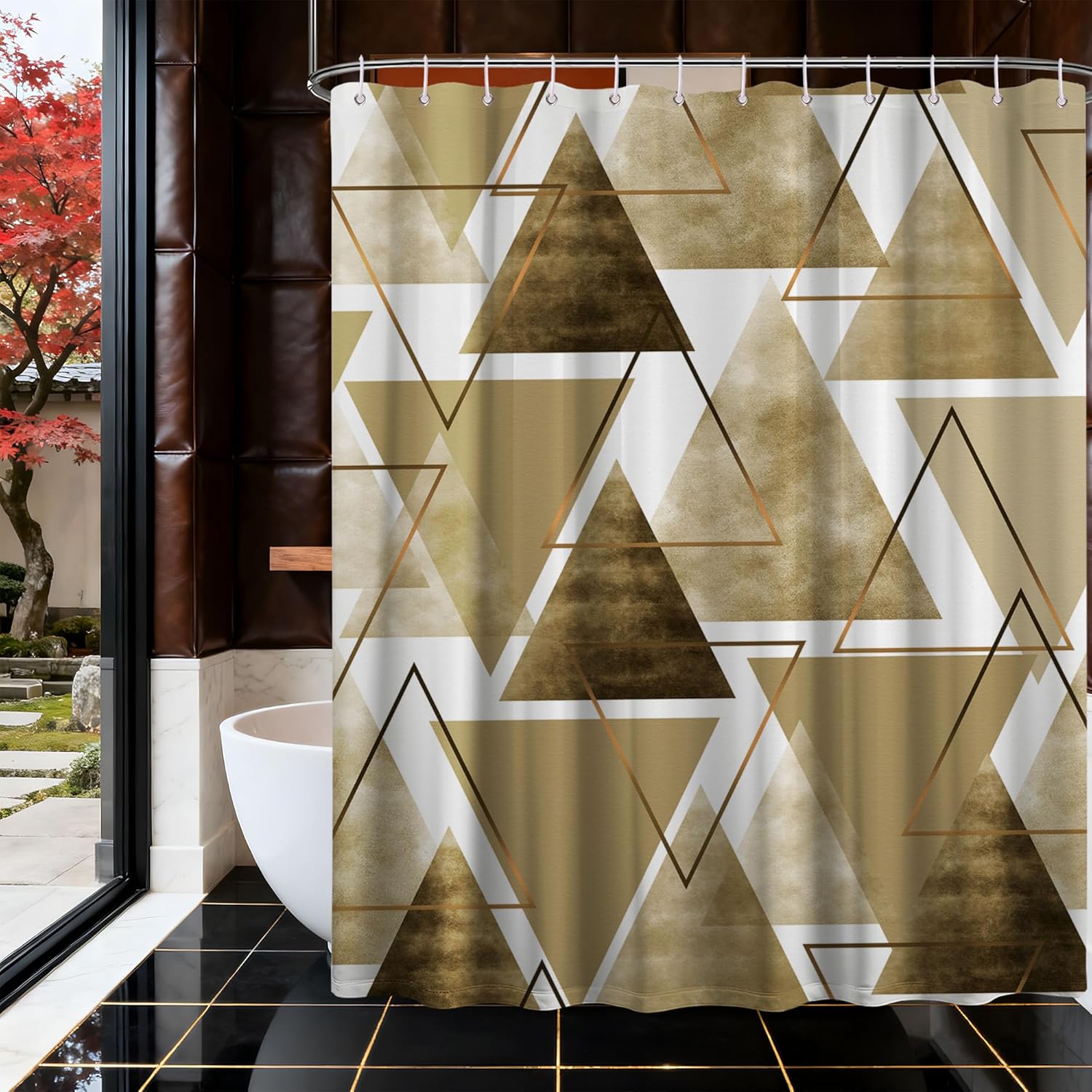 Sage Green and White Geometric Shower Curtain, Modern Olive Green Fabric Bathroom Decor, Includes Hooks for Shower, 1PC