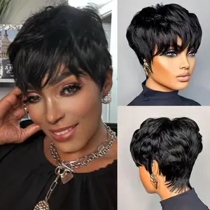 Chic Elegant Pixie Cut Wigs for Women, Natural Looking Wig, Natural 1b Color Short Layered Synthetic Hair, Glueless Synthetic Wig for Women