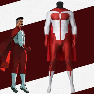 Halloween invincible cosplay jumpsuits Omni man costume superhero Nolan Grayson Zentai printing bodysuit with Cape