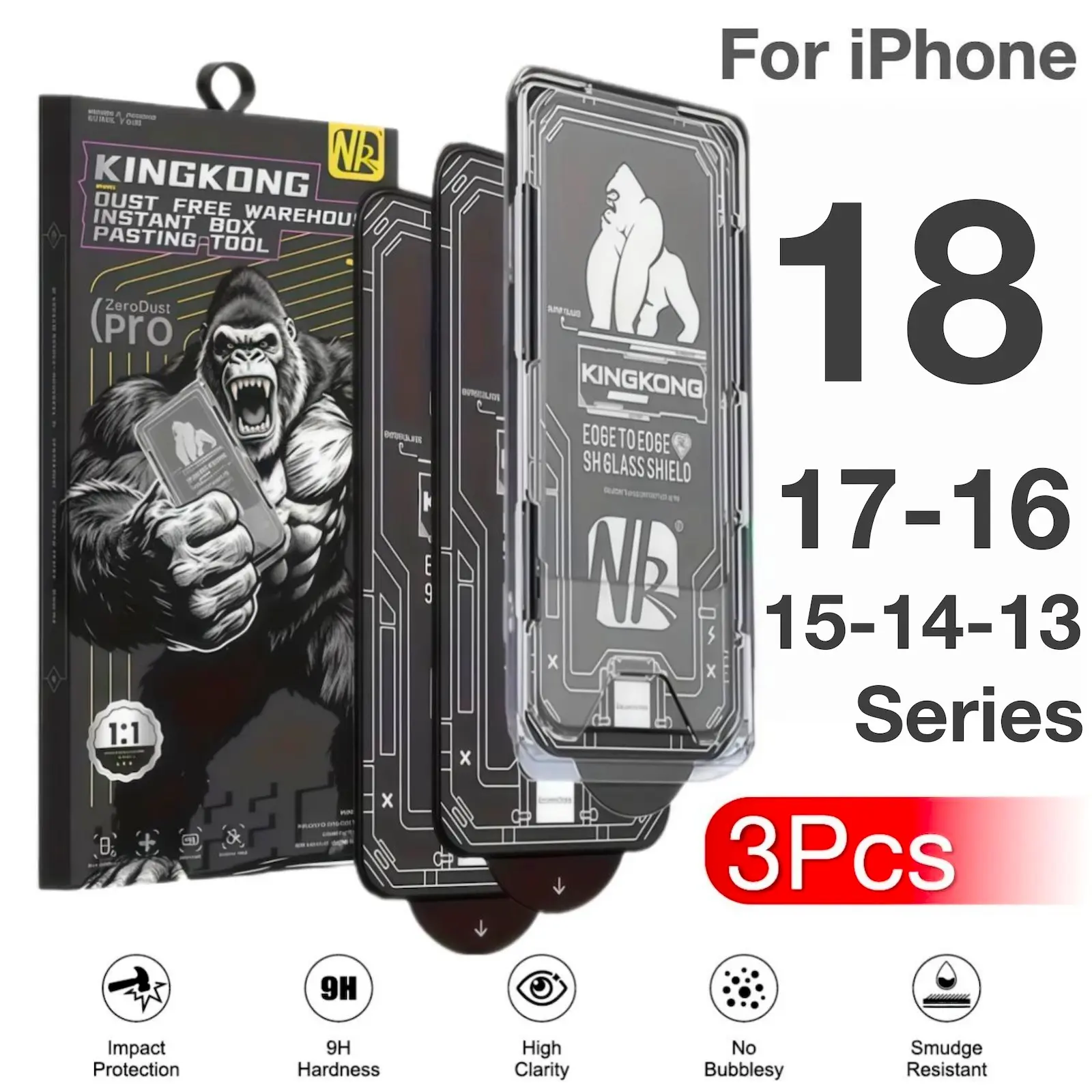 3-Pack Apple iPhone Screen Protectors, 9h Hardness, Auto-Align, Installation, Dust-Free, Bubble-Free, Smooth Feel, Compatible with iPhone 18-13 Pro Max Plus Air