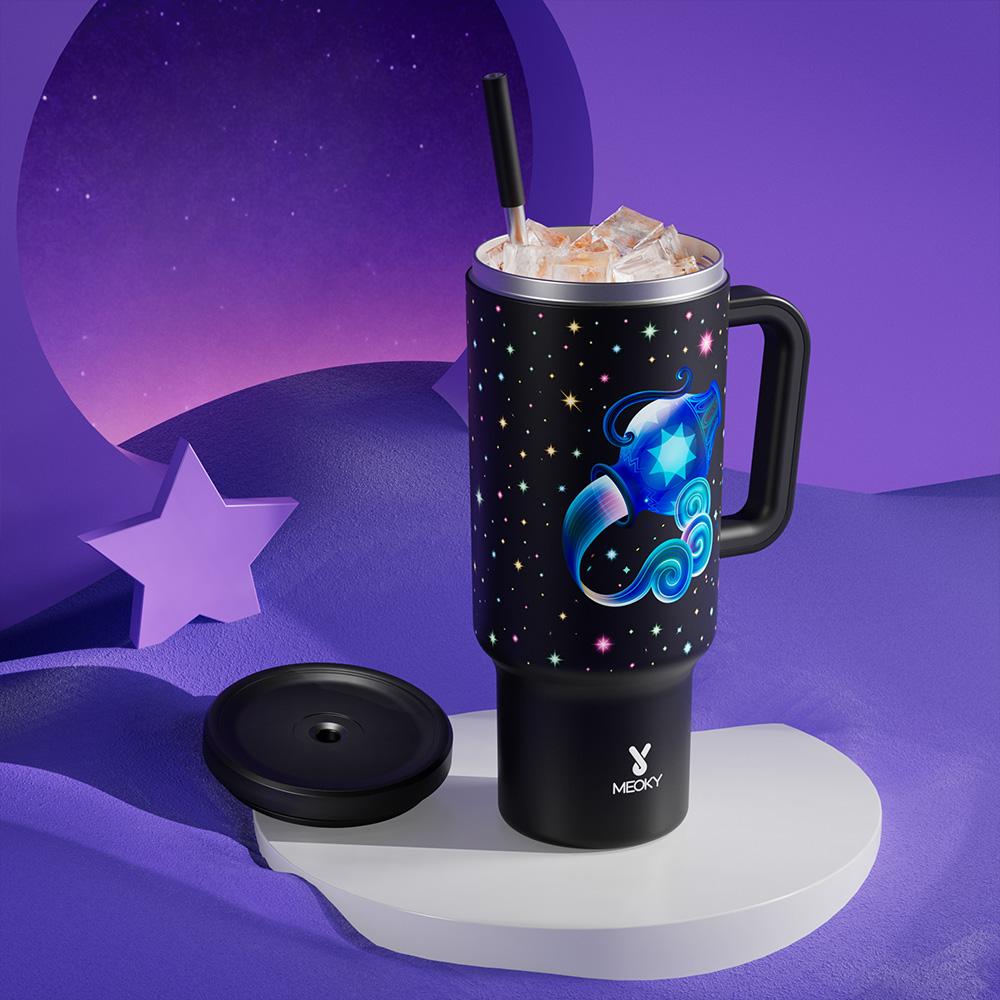 40oz Zodiac Signs Straw Handle Cup, Portable Leak-proof Cup Lid, Summer Cool Bottle, Non-slip Noise Reduction Pad At The Bottom, Stainless Steel Thermos Cup, Stainless Steel Tumbler, Easy To Clean for Home, Office, Outdoor, Drinkware