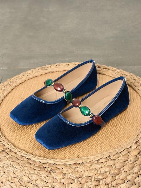 Women's Plus Size Retro Flat Shoes Slip-On Comfortable Soft Sole Mary Jane Flats with Gem Decoration Casual Commuter Shoes All Seasons Footwear