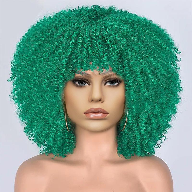 Women's Short Afro Curled Wig - Shoulder-Length Synthetic Hair Wig with Breathable Rose Net Cap (Full Machine-Made Synthetic Fiber), Synthetic Hair Wigs