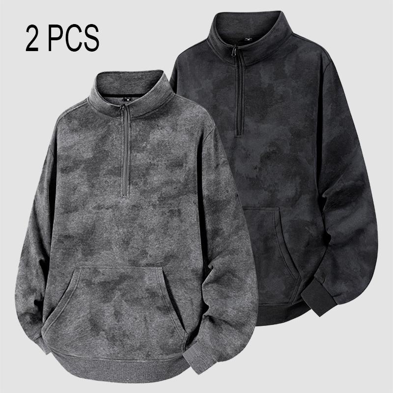 Men’s fleece half-zip casual sweatshirt for spring and autumn, fashionable loose and comfortable athletic sweatshirt, stand collar drop-shoulder pullover, versatile top for everyday commuting, outings, and sports.