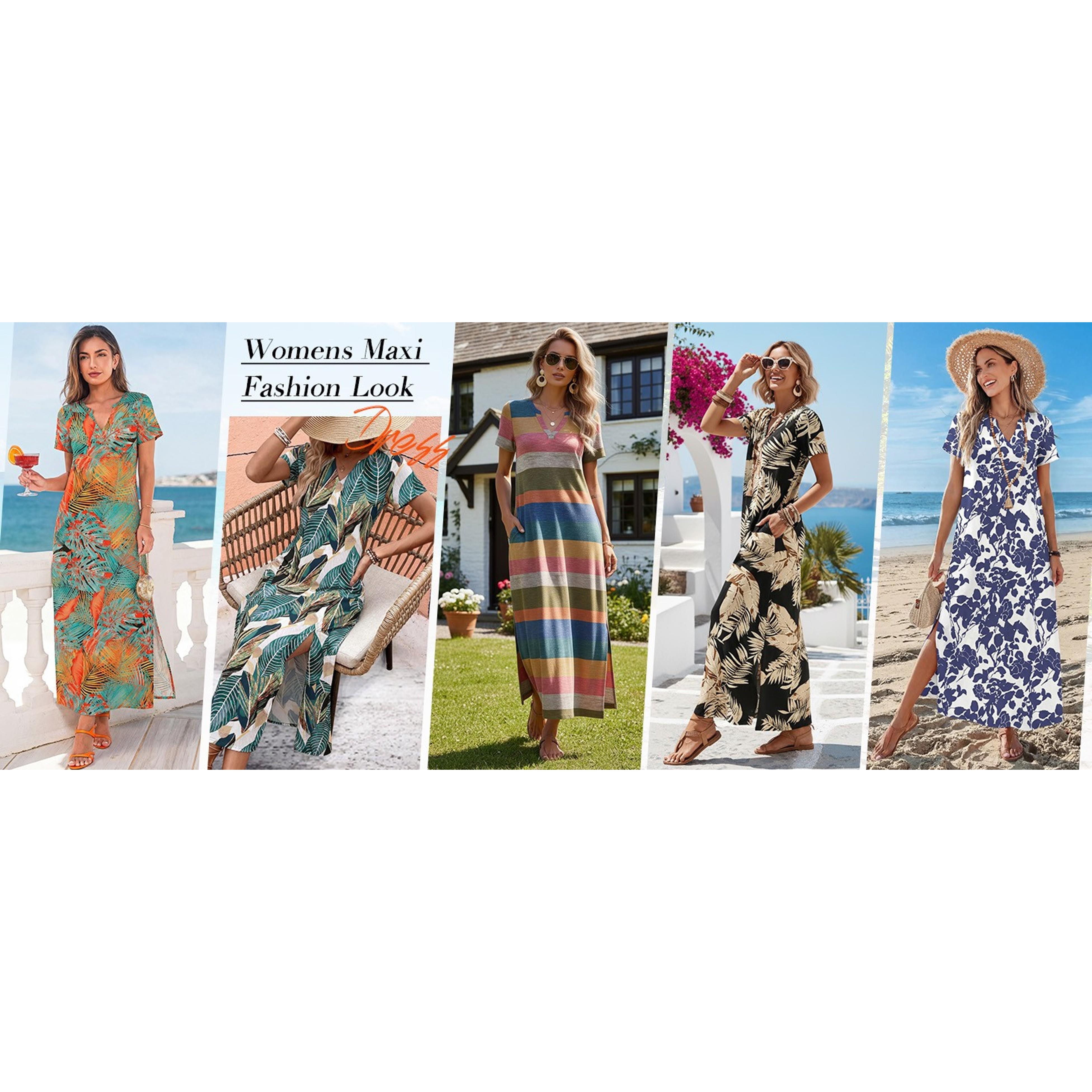 Women's Summer Maxi Dress Short Sleeve Sundress with Pockets Beach Vacation Spring Outfit 2026Gift