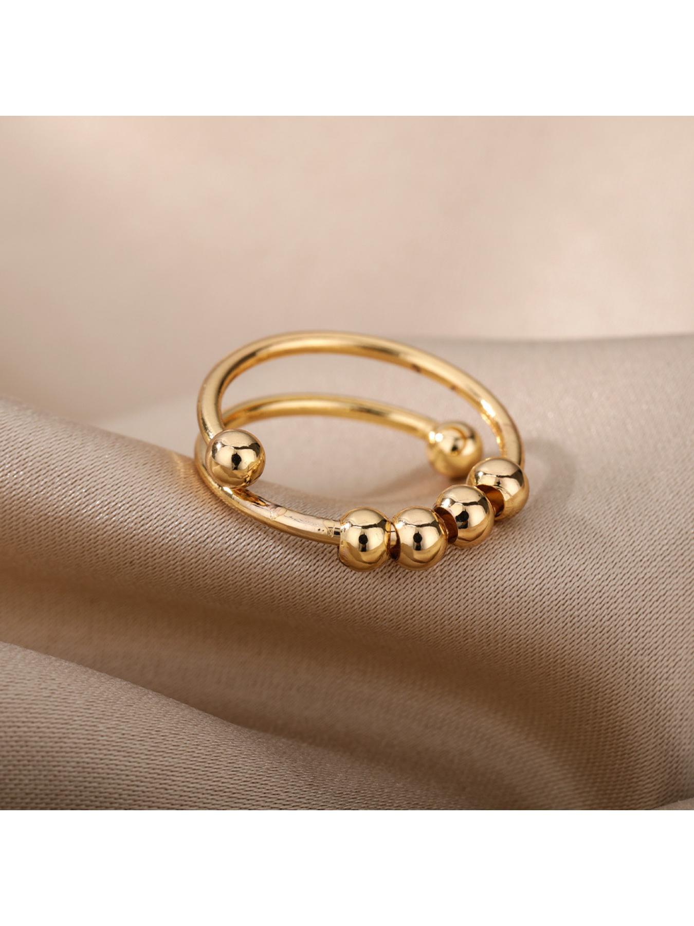 Spiral Bead Anxiety Relief Open Ring Gold Simple Men's and Women's Rotating Bead Finger Ring Handpiece