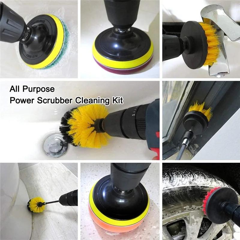 1 set of 8 counts Drill Brush Attachment Tools Set without Drill, Durable Power Scrubber Brushes Kit, Drill Brush Cleaning Kit for Bathroom Kitchen Car