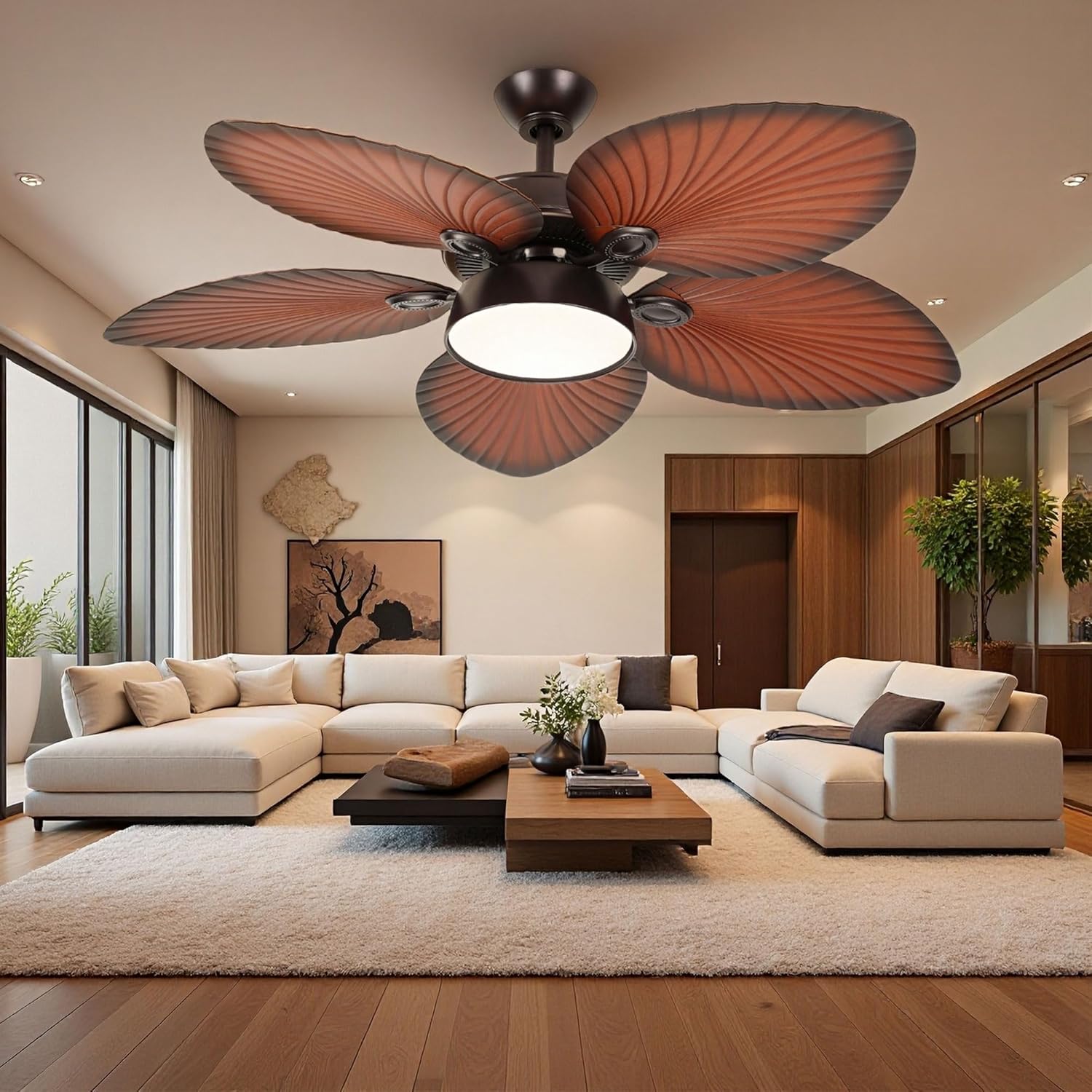 Yitahome 46"/52" Tropical Ceiling Fan with Light & Remote, 5-Blade Whisper-Quiet DC Motor 6-Speed & Reversible Airflow, 6''/12'' Downrods for Bedroom, Living Room, Dining Room