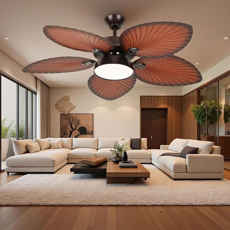 Yitahome 46"/52" Tropical Ceiling Fan with Light & Remote, 5-Blade Whisper-Quiet DC Motor 6-Speed & Reversible Airflow, 6''/12'' Downrods for Bedroom, Living Room, Dining Room